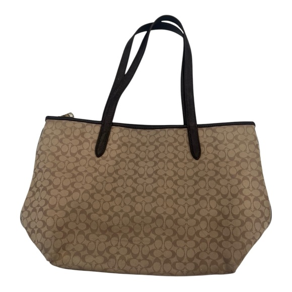 Coach Taylor Khaki Brown Taylor Tote In Signature Jacquard 37229 Authentic - Picture 2 of 9